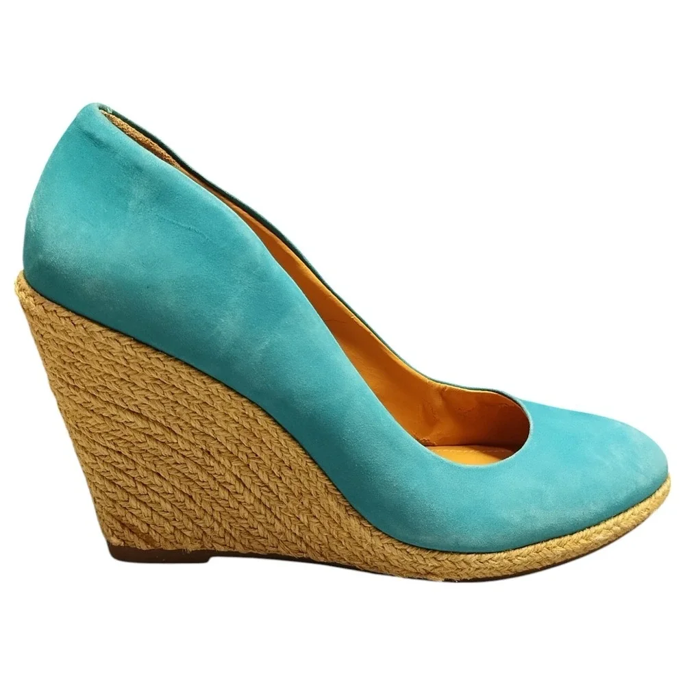 Schutz Espadrille‎ Wedges Heels Womens US 10 Tan Green Suede Upper Rubber Sole
